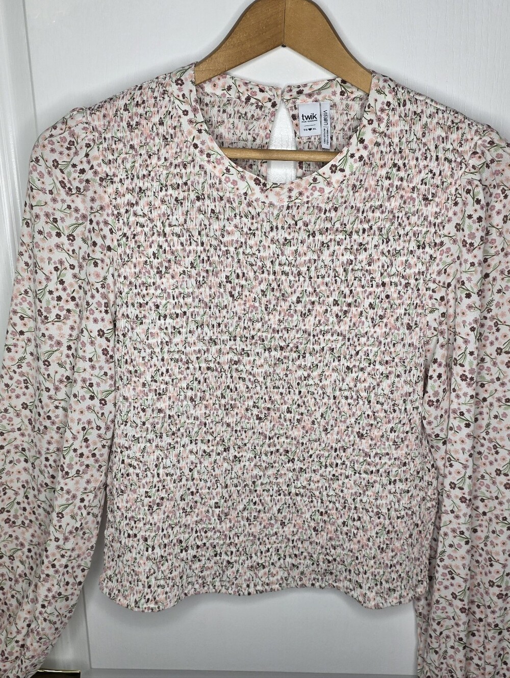 twik Light Pink Floral Smocked Long-Sleeve Top SZ XL